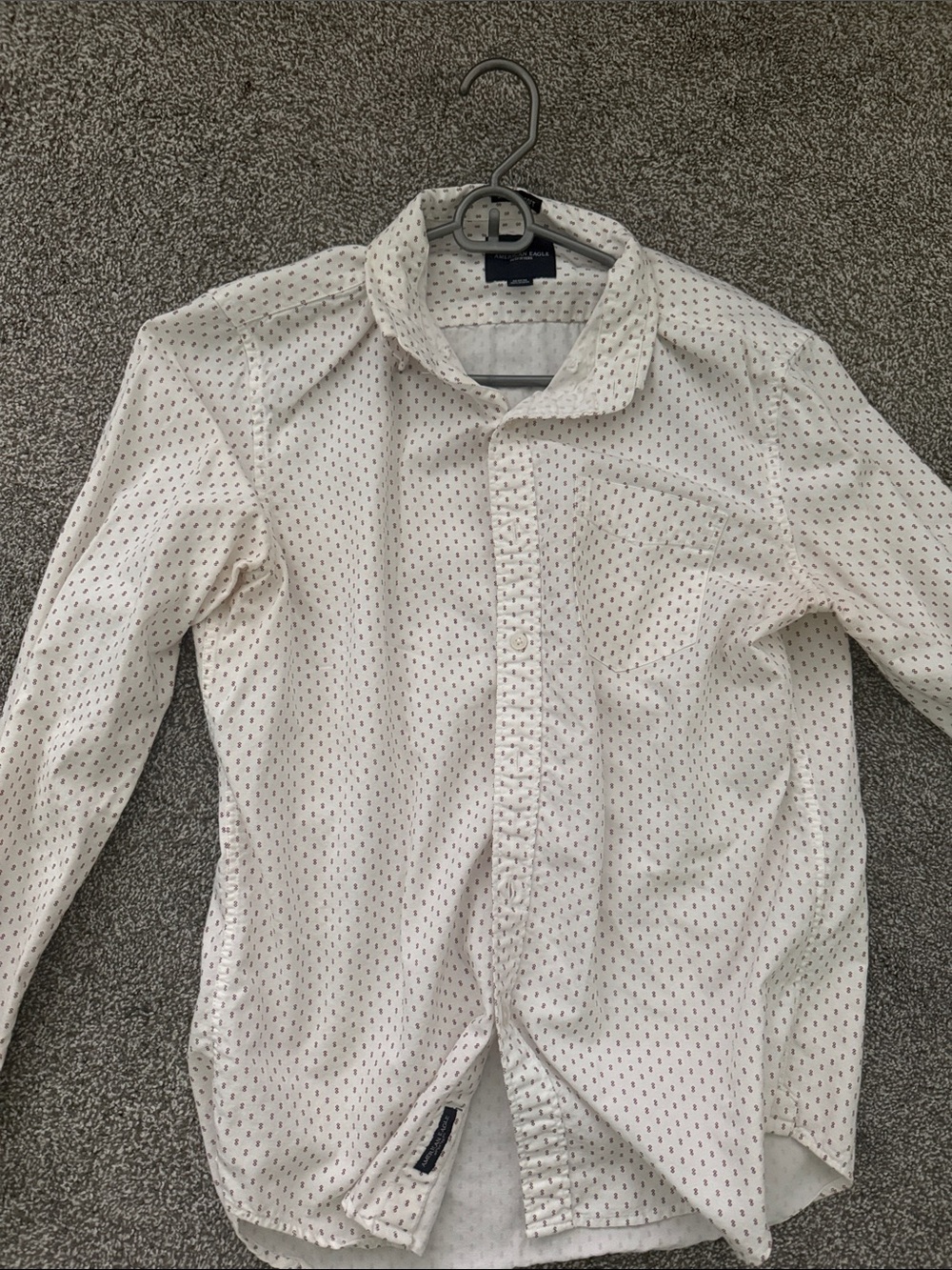 American Eagle Outfitters White Button-Down Shirt with Micro Print